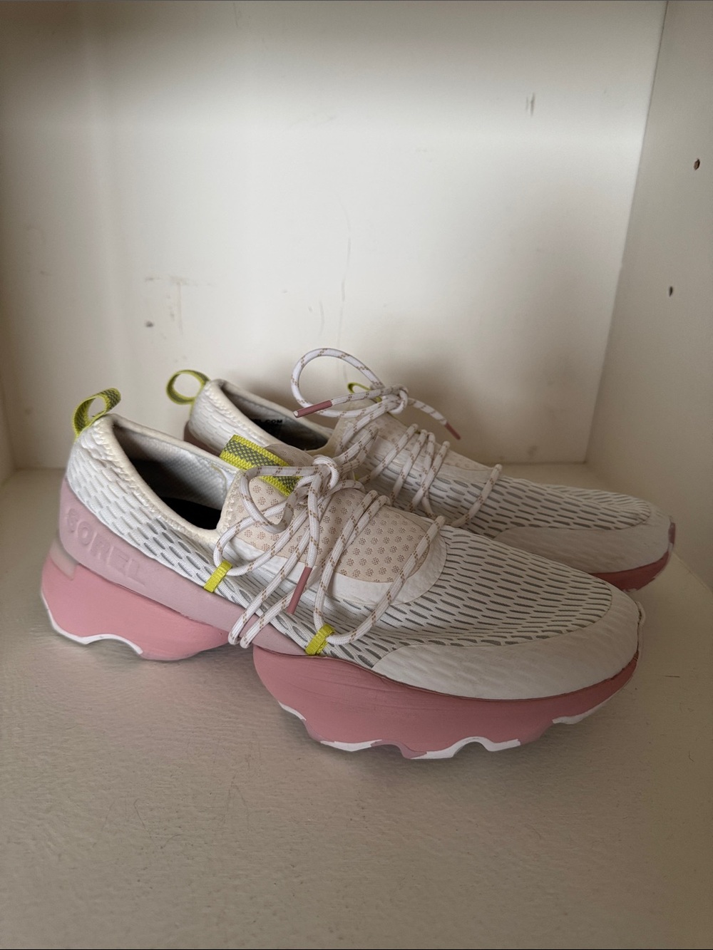 Sorel Women's White Sneakers with Pink Platform and Neon Accents